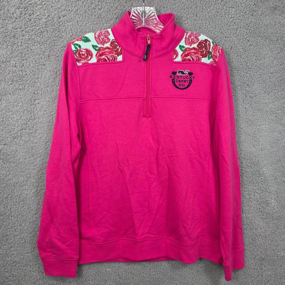 Vineyard Vines Women’s Kentucky Derby 2016 Quarter Zip Pink Floral Size L